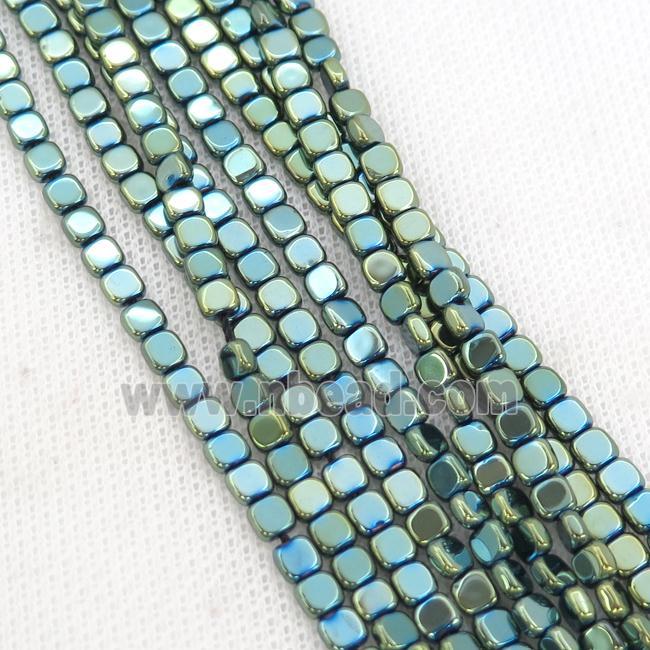 Green Hematite Beads Square Electroplated
