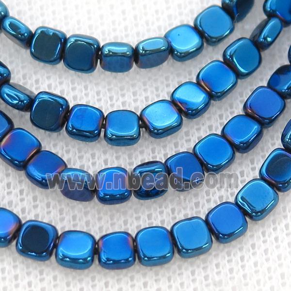 Blue Hematite Beads Square Electroplated