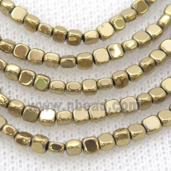 Hematite Beads Square Lt.Gold Electroplated