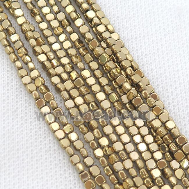 Hematite Beads Square Lt.Gold Electroplated