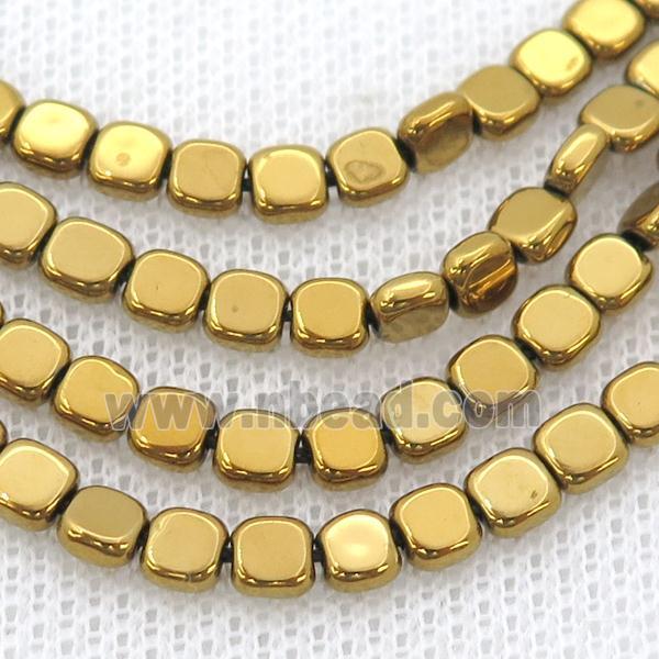 Gold Hematite Beads Square Electroplated