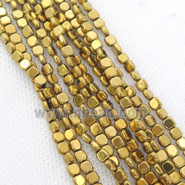 Gold Hematite Beads Square Electroplated