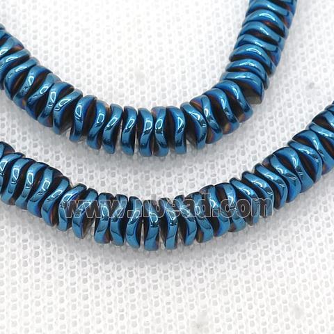 Hematite Heishi Spacer Beads Twist Blue Electroplated
