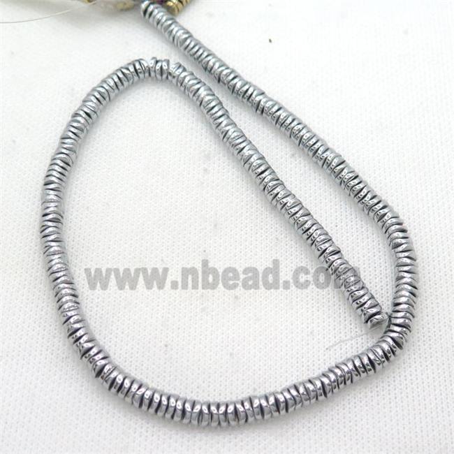 Hematite Heishi Spacer Beads Twist Platinum Electroplated