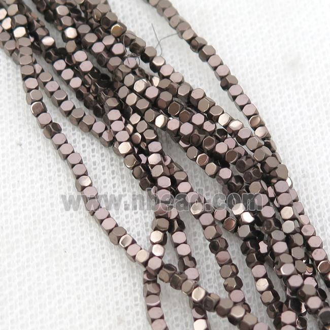 Hematite Beads Faceted Cube Chocolate