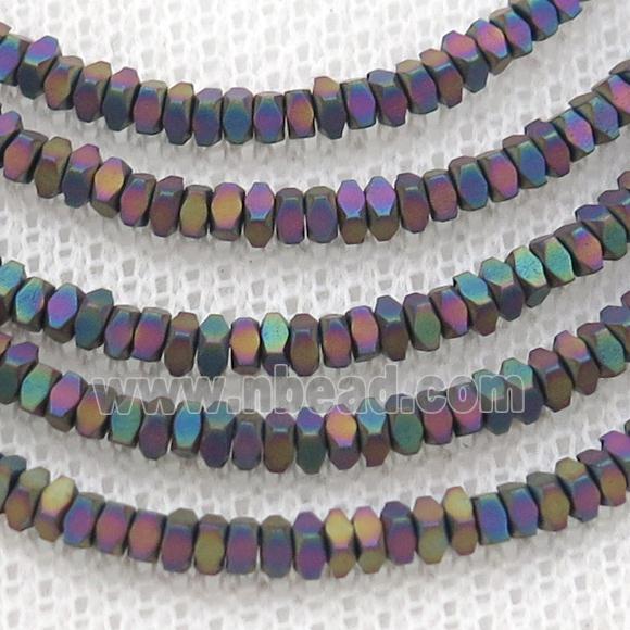Rainbow Hematite Spacer Beads Faceted Square Matte
