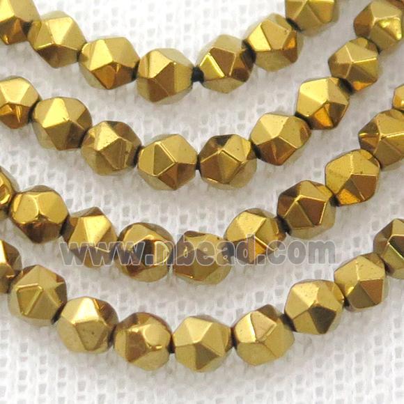 Hematite Beads Cut Round Gold