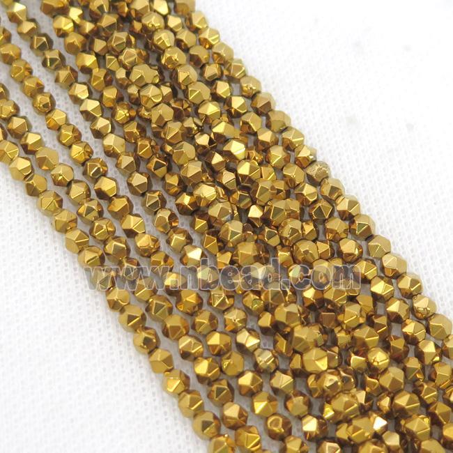 Hematite Beads Cut Round Gold