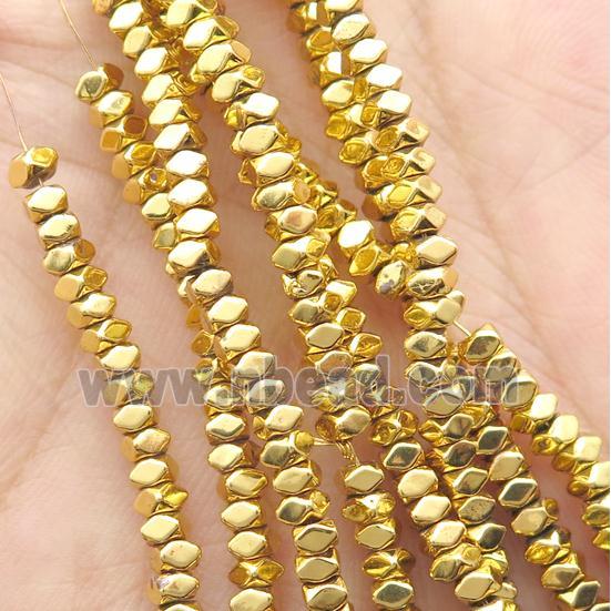 Hematite Spacer Beads Faceted Square Shiny Gold