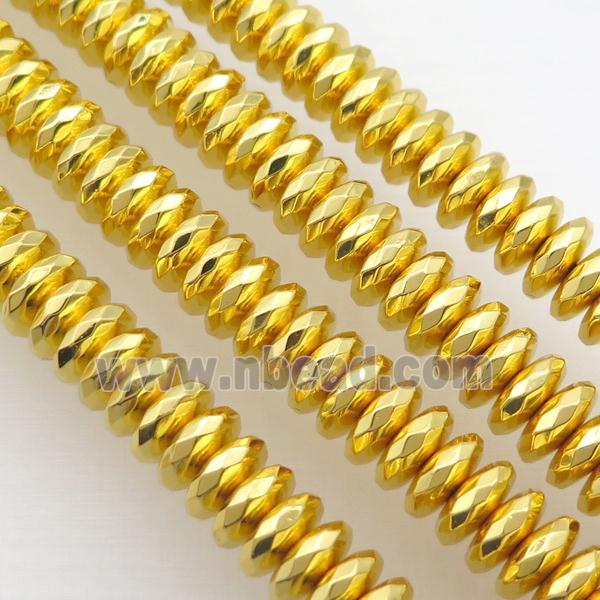 Hematite Beads Faceted Rondelle Shiny Gold