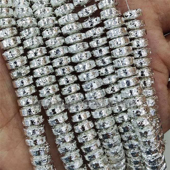 Assembled Lava Beads Heishi Shiny Silver