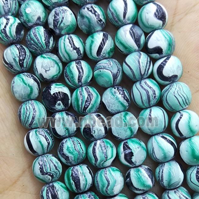 Hematite Beads Round Green Lacquered