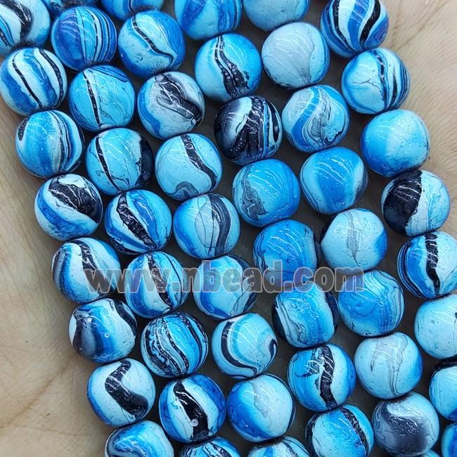 Hematite Beads Round Blue Lacquered