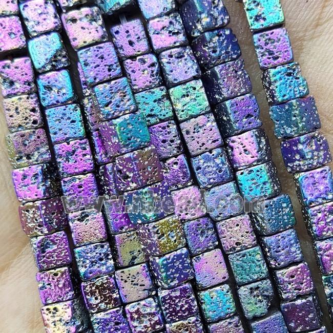 Hematite Cube Beads Rainbow Electroplated