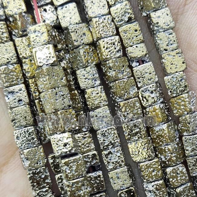 Hematite Cube Beads Lt.gold Electroplated