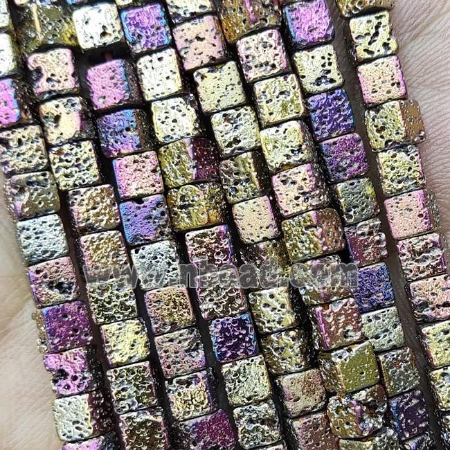 Hematite Cube Beads Multicolor Electroplated