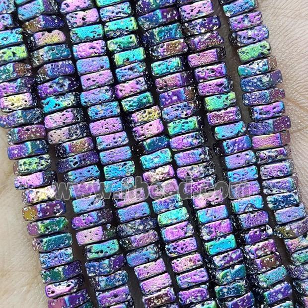 Hematite Beads Square Rainbow Electroplated