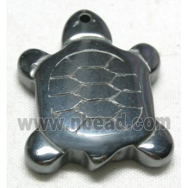 turtle charm, Black Hematite Pendant With Hole