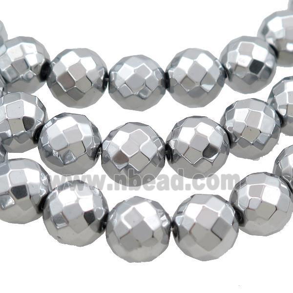 Hematite Beads Faceted Round Platinum Plated