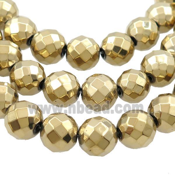 Hematite Beads Faceted Round Gold Plated