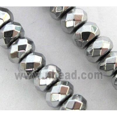 Hematite bead, no-Magnetic, faceted rondelle, platinum plated