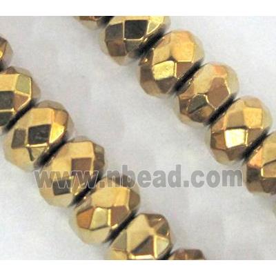 Hematite bead, no-Magnetic, faceted rondelle, gold