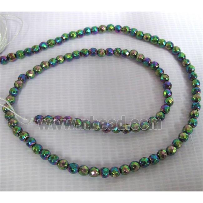 faceted round Hematite beads, no-Magnetic, rainbow electroplated