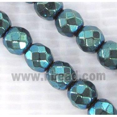 Hematite beads, no-Magnetic, faceted round, blue electroplated