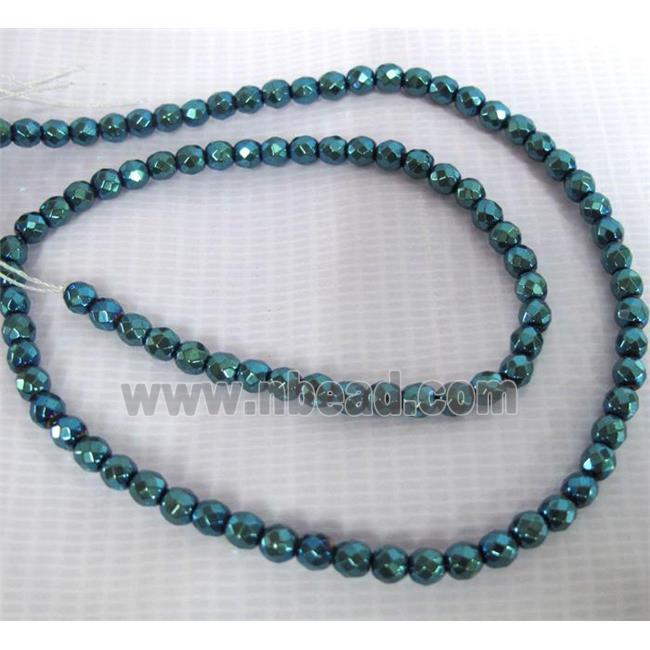 Hematite beads, no-Magnetic, faceted round, blue electroplated