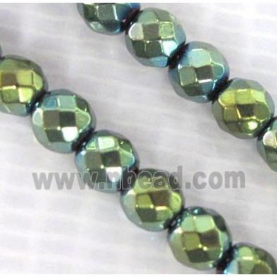 Hematite beads, no-Magnetic, faceted round, green electroplated