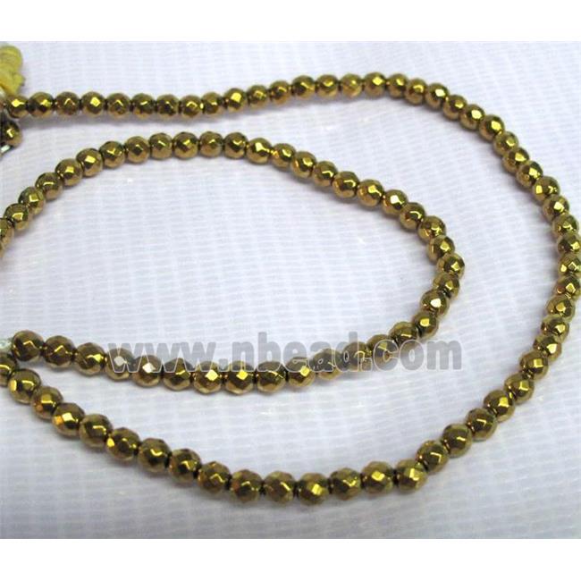 gold plated Hematite beads, no-Magnetic, faceted round