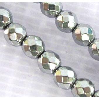 silver plated Hematite beads, no-Magnetic, faceted round
