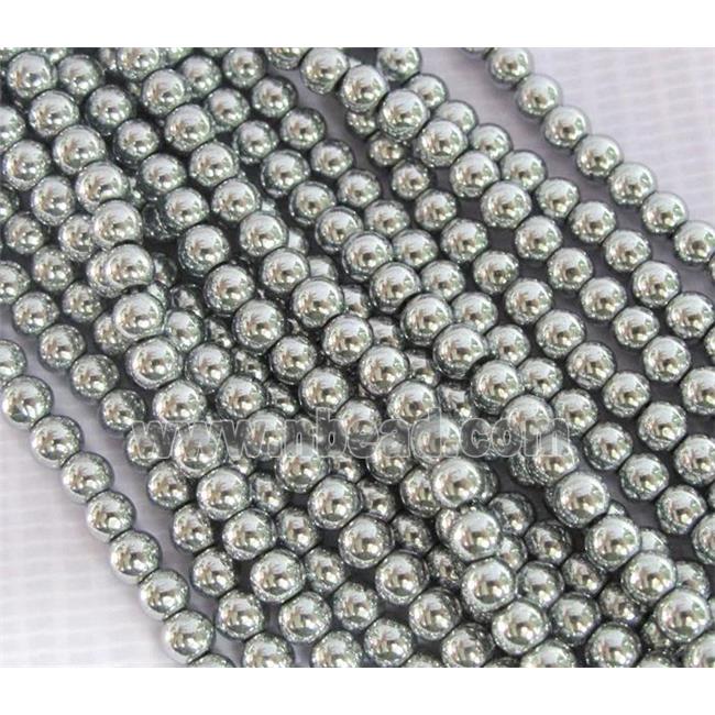 round Hematite beads, no-Magnetic, platinum electroplated