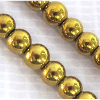 round Hematite beads, no-Magnetic, gold electroplated