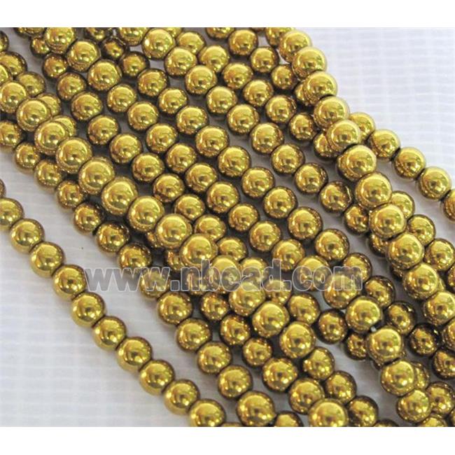 round Hematite beads, no-Magnetic, gold electroplated