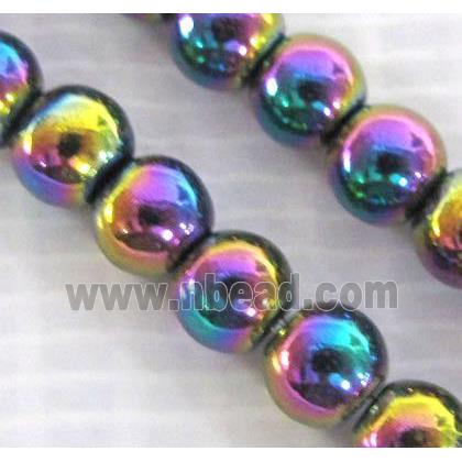 round Hematite beads, no-Magnetic, rainbow electroplated