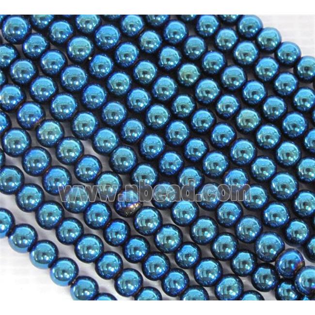 Hematite bead, no-Magnetic, blue electroplated, round