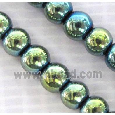 Hematite beads, no-Magnetic, green electroplated, round