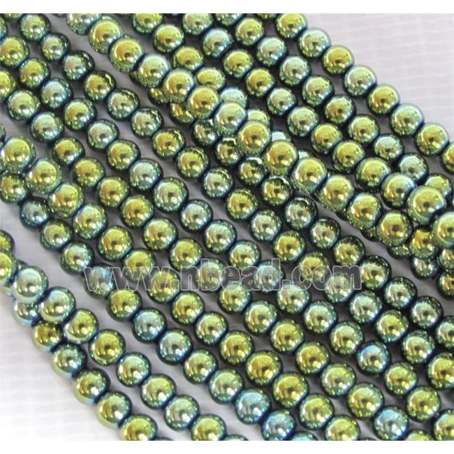 Hematite beads, no-Magnetic, green electroplated, round