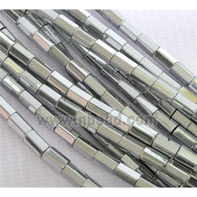 Hematite beads, faceted-tube, no-Magnetic, silver electroplated