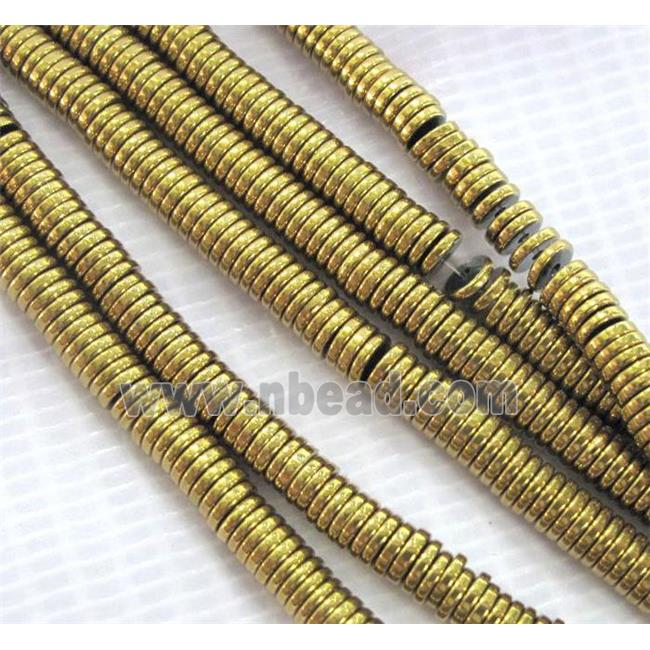 Hematite heishi beads, no-Magnetic, gold electroplated