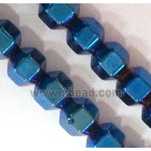 Hematite beads, no-Magnetic, faceted round, 18 face, blue electroplated