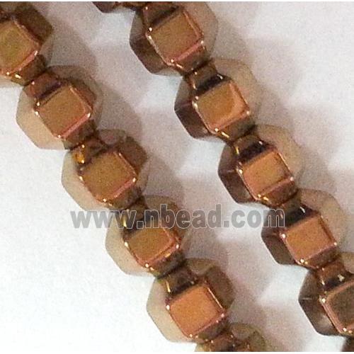Hematite beads, no-Magnetic, faceted round, 18 face, brown electroplated