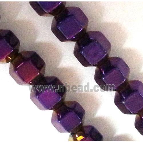Hematite beads, no-Magnetic, faceted round, 18 face, purple electroplated