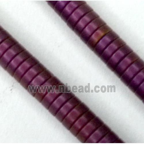matte Hematite disc beads, heishi, no-Magnetic, purple electroplated
