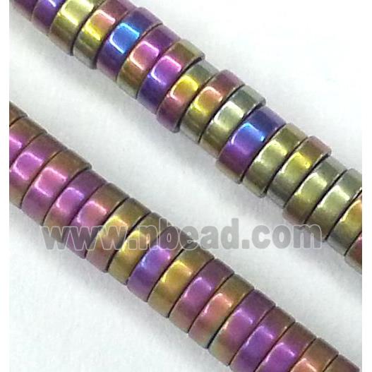 matte Hematite disc heishi beads, no-Magnetic, rainbow electroplated