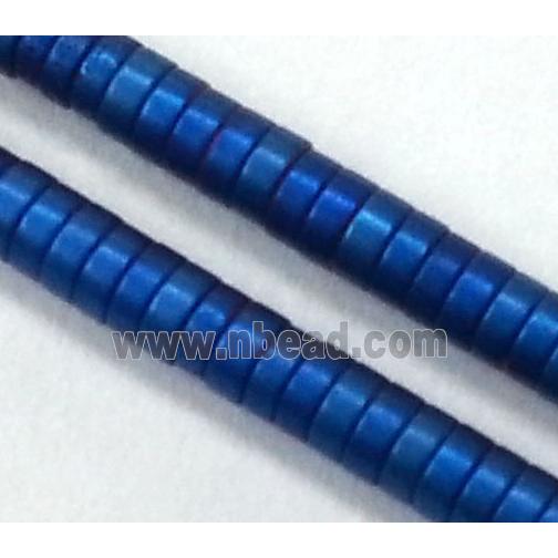 Hematite disc beads, heishi, no-Magnetic, matte, blue electroplated