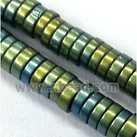 matte Hematite heishi disc beads, no-Magnetic, green electroplated