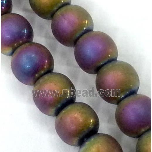 round Hematite beads, no-Magnetic, matte, rainbow electroplated