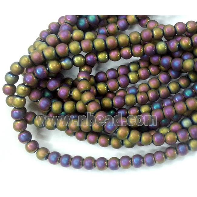 round Hematite beads, no-Magnetic, matte, rainbow electroplated